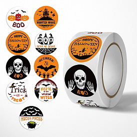 9 Patterns Hallowmas Skull Theme Self Adhesive Paper Stickers, Round Dot Decals for Halloween Gift Sealing