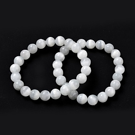 Bracelets extensibles en perles de sélénite naturelle, givré, ronde