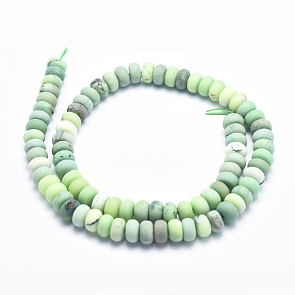 Natural Green Grass Agate Beads Strands, Frosted, Rondelle
