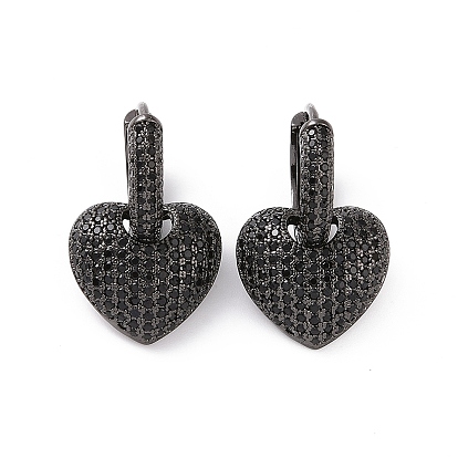 Cubic Zirconia Heart Dangle Hoop Earrings, Brass Jewelry for Women, Cadmium Free & Nickel Free & Lead Free