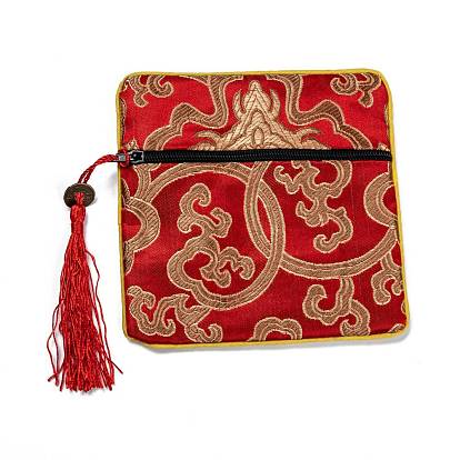 Китайская парча кисточка молния ювелирные изделия сумка подарочный мешочек, площадь с цветочным узором