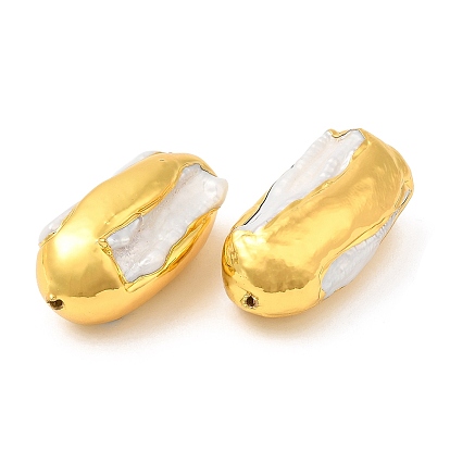 Perlas ovaladas de perlas keshi naturales de estilo barroco, larga duración plateado, con oro chapado fornituras de latón