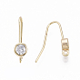 Brass Micro Cubic Zirconia Earring Hooks, with Horizontal Loop, Nickel Free, Clear, Real 18K Gold Plated