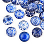 Blue and White Printed Glass Cabochons, Half Round/Dome