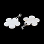 Natural White Shell Pendants, Flower Charms with Platinum Plated Brass Pinch Bails