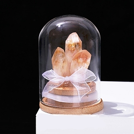 Natural Druzy Gemstone Ornament, with Glass Bell Jars for Home Desktop Decoration