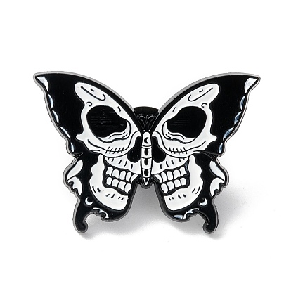 Butterfly Skull Enamel Pin, Halloween Alloy Brooch for Backpack Clothes, Electrophoresis Black