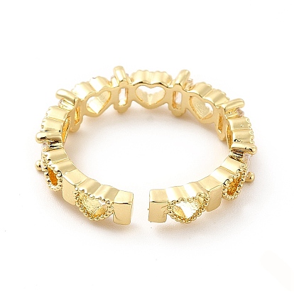 Clear Cubic Zirconia Love Heart Open Cuff Ring, Brass Jewelry for Women