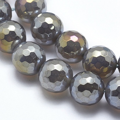 Electroplated Natural Agate Beads Strands, Round, Faceted