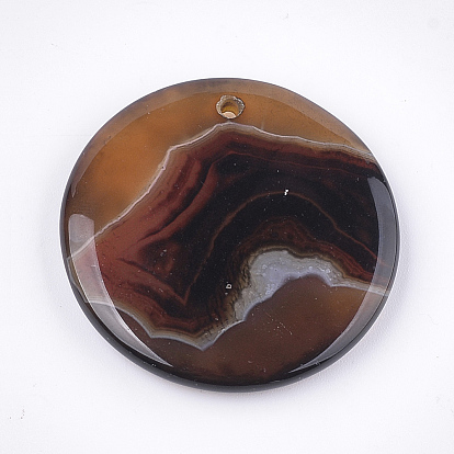 Natural Banded Agate/Striped Agate Pendants, Dyed, Flat Round
