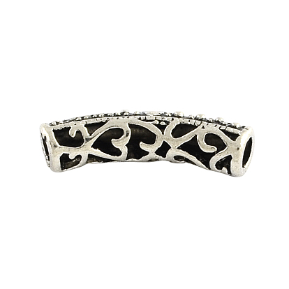 Tibetan Style Hollow Alloy Curved Tube Beads, Curved Tube Noodle Beads, Cadmium Free & Lead Free, 24x6mm, Hole: 3.5mm, about 436pcs/1000g