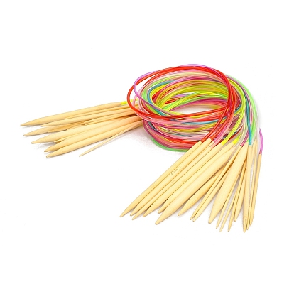 Ensembles d'aiguilles à tricoter circulaires en bambou, avec tube en plastique coloré