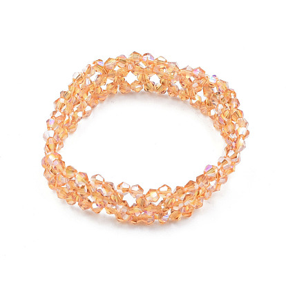 Bracelet extensible en perles de verre bling, bracelet fleur tressée femme