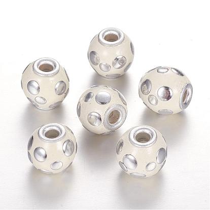 Perles rondes indonésiennes manuelles, avec des noyaux en alliage, platine