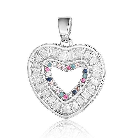 Brass Micro Pave Colorful Cubic Zirconia Pendants, Heart Charms