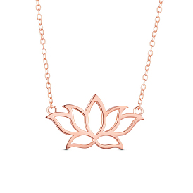 Collier à pendentif en argent sterling Shegrace 925, avec pendentif fleur de lotus (rallonges de chaîne de style aléatoire)