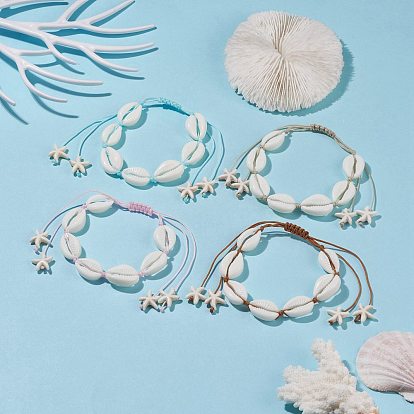 Браслет из плетеных бусин из акриловой ракушки и морской звезды синтетической бирюзы (окрашенной), летний регулируемый браслет для женщин