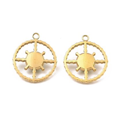 Natural Gemstone Facete Sun Pendants, Ion Plating(IP) 316 Stainless Steel Flat Round Charms, Real 24K Gold Plated