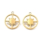 Natural Gemstone Facete Sun Pendants, Ion Plating(IP) 316 Stainless Steel Flat Round Charms, Real 24K Gold Plated