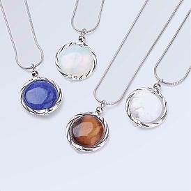Gemstone Pendant Necklaces, with Alloy Findings and Brass Round Snake Chains