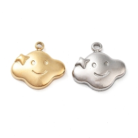 304 Stainless Steel Pendants, Cloud with Smiling Face Charm