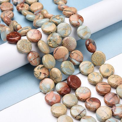 Natural Aqua Terra Jasper Beads Strands, Flat Round