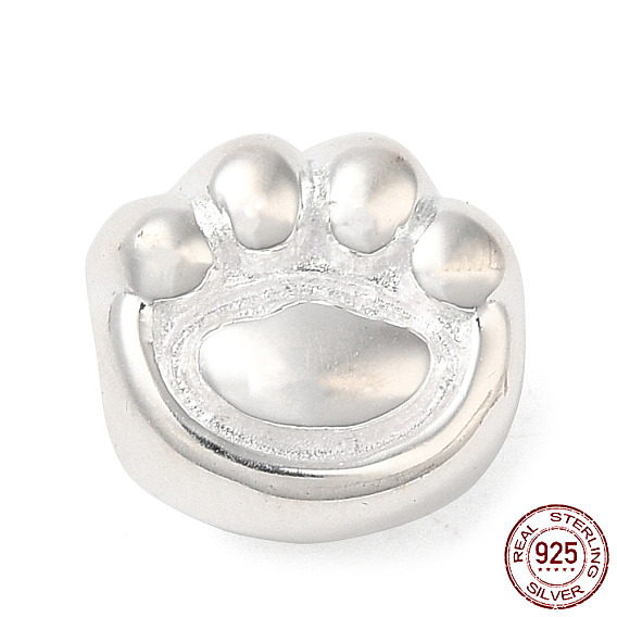 925 Sterling Silver European Beads, Large Hole Beads, Cat Claw Charm Paw Prints, with S925 Stamp