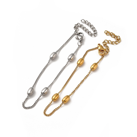 Placage ionique (ip) 304 bracelets gourmette en acier inoxydable, bracelets de perles ovales pour femmes