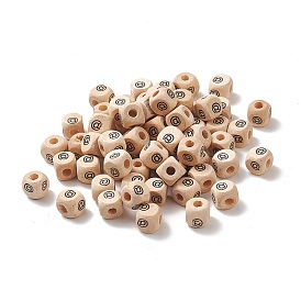 Maple Natural Wood European Beads, Large Hole Beads, Cube with Mark @