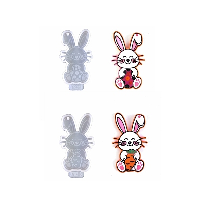 Easter Rabbit Silicone Keychain Pendant Molds, Resin Casting Molds, for UV Resin, Epoxy Resin Craft Making