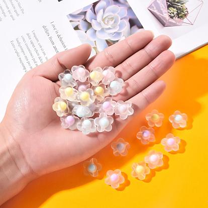 50Pcs 5 Colors Transparent Acrylic Beads, Frosted, Bead in Bead, Flower