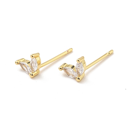 Cubic Zirconia Oval Stud Earrings, Real 18K Gold Plated Brass Jewelry for Women, Cadmium Free & Nickel Free & Lead Free