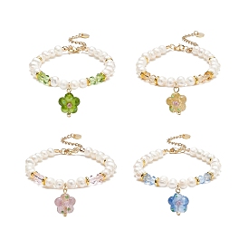 4 pcs 4 ensemble de bracelets à breloques de fleurs au chalumeau de couleur, bracelets délicats en perles naturelles et perles de verre pour femmes
