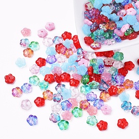 Perles de verre tchèques, transparent / imitation opalite / galvanisé / couleur incrustation or / teint, fleur