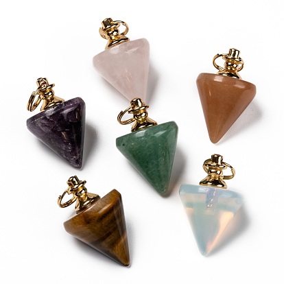 Gemstone Pendants, with Golden Plated Brasss Findings, Cone Pendulum