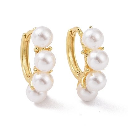 Plastic Pearl Hoop Earrings, Rack Plating Brass Jewelry for Women, Cadmium Free & Lead Free