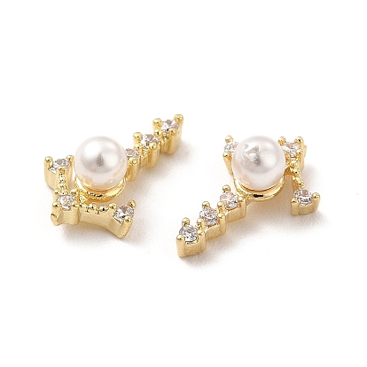 Cabochons de zircone cubique à micro-cuivre en laiton, avec des perles abs d'imitation de perles, décorations d'art d'ongle, ancre