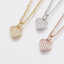 Brass Cubic Zirconia Pendant Necklaces, Heart