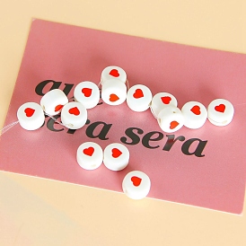 Perles en porcelaine manuelles, pour les accessoires de bricolage, plat et circulaire avec coeur