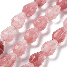 Cherry Quartz Glass Beads Strands, Faceted Teardrop