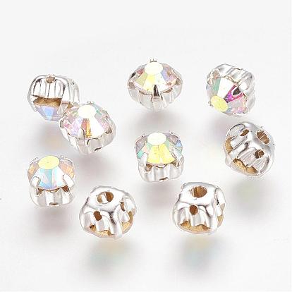Sew on Rhinestone, Glass Rhinestone, with Prong Settings, Garments Accessories, Grade A, AB Color, Half Round, 6x5mm, Hole: 1.5mm