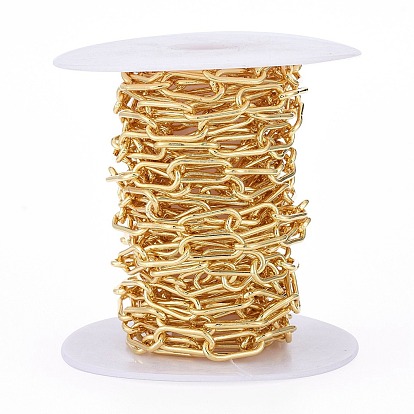 Brass Paperclip Chains, Drawn Elongated Cable Chains, Unwelded, Long-Lasting Plated, with Spool