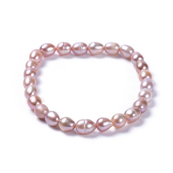 Bracelets stretch fille enfants, avec des perles de perles naturelles teintées et des sacs en jute