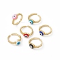 Evil Eye Enamel & Clear Cubic Zirconia Open Cuff Ring, Real 18K Gold Plated Brass Lucky Jewelry for Women, Lead Free & Cadmium Free