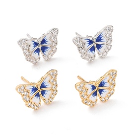 Boucles d'oreilles papillon en zircone cubique transparente avec émail, bijoux en laiton de placage de rack pour les femmes, sans cadmium et sans plomb