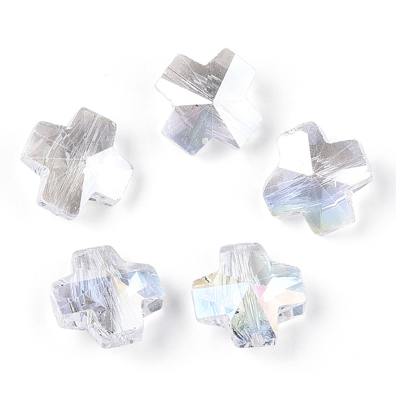 Electroplate Transparent Glass Beads, AB Color Plated, Faceted, Cross