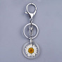 Alloy Resin Dried Flower Keychain, with Platinum Tone Alloy Key Clasps and Iron Key Rings