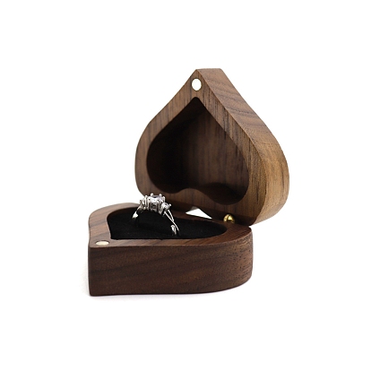 Cajas de almacenamiento de anillos de madera con forma de corazón, cajas de regalo con anillos grabados, con cierres magnéticos