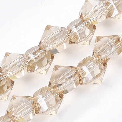 Chapelets de perles en verre électrolytique , perle plaquée lustre, facette, diamant