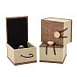 Rectangle Wooden Ring Boxes, with Burlap and Velvet, 7x6x5.2cm